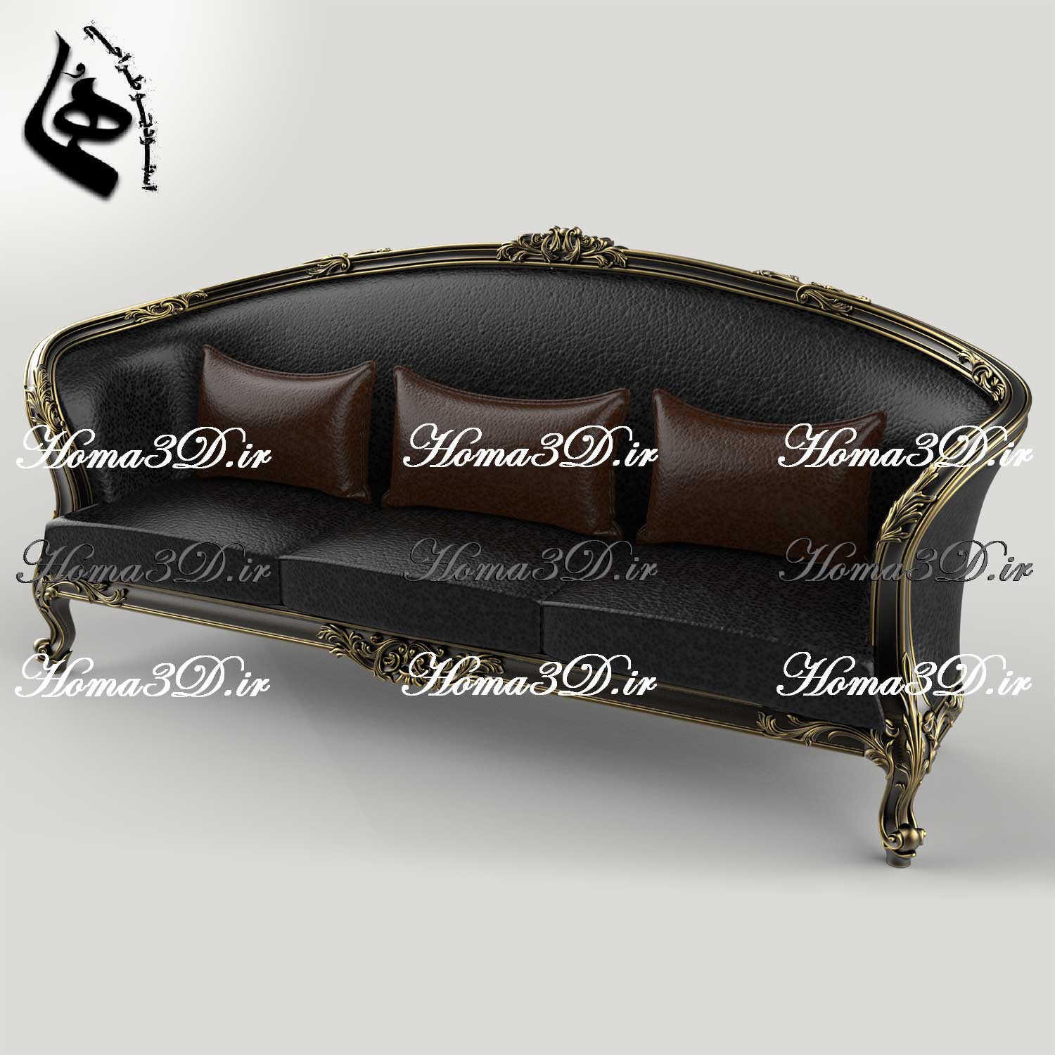 فایل طراحی سه‌بعدی کاناپه جدید لگنی با منبت و قالب زیبا و به‌روز