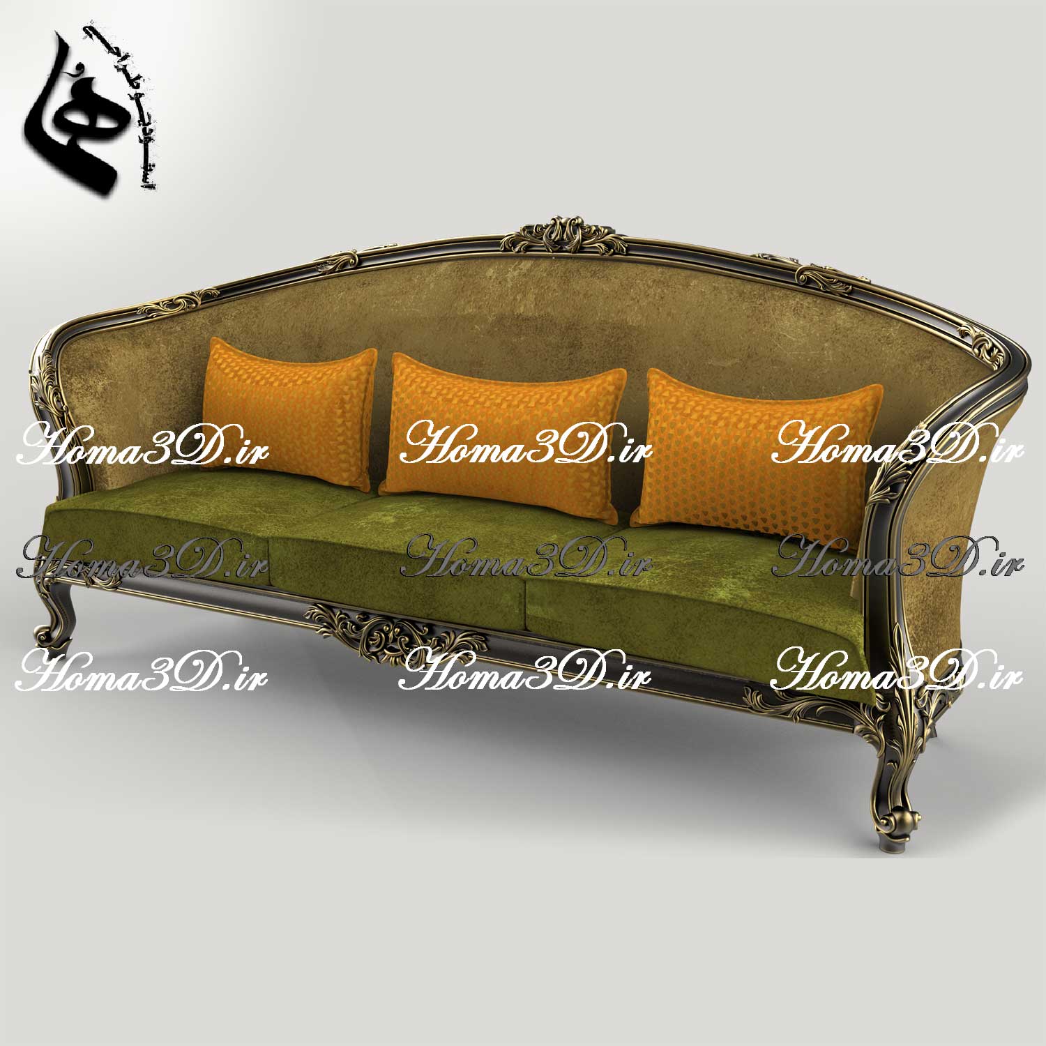 فایل طراحی سه‌بعدی کاناپه جدید لگنی با منبت و قالب زیبا و به‌روز