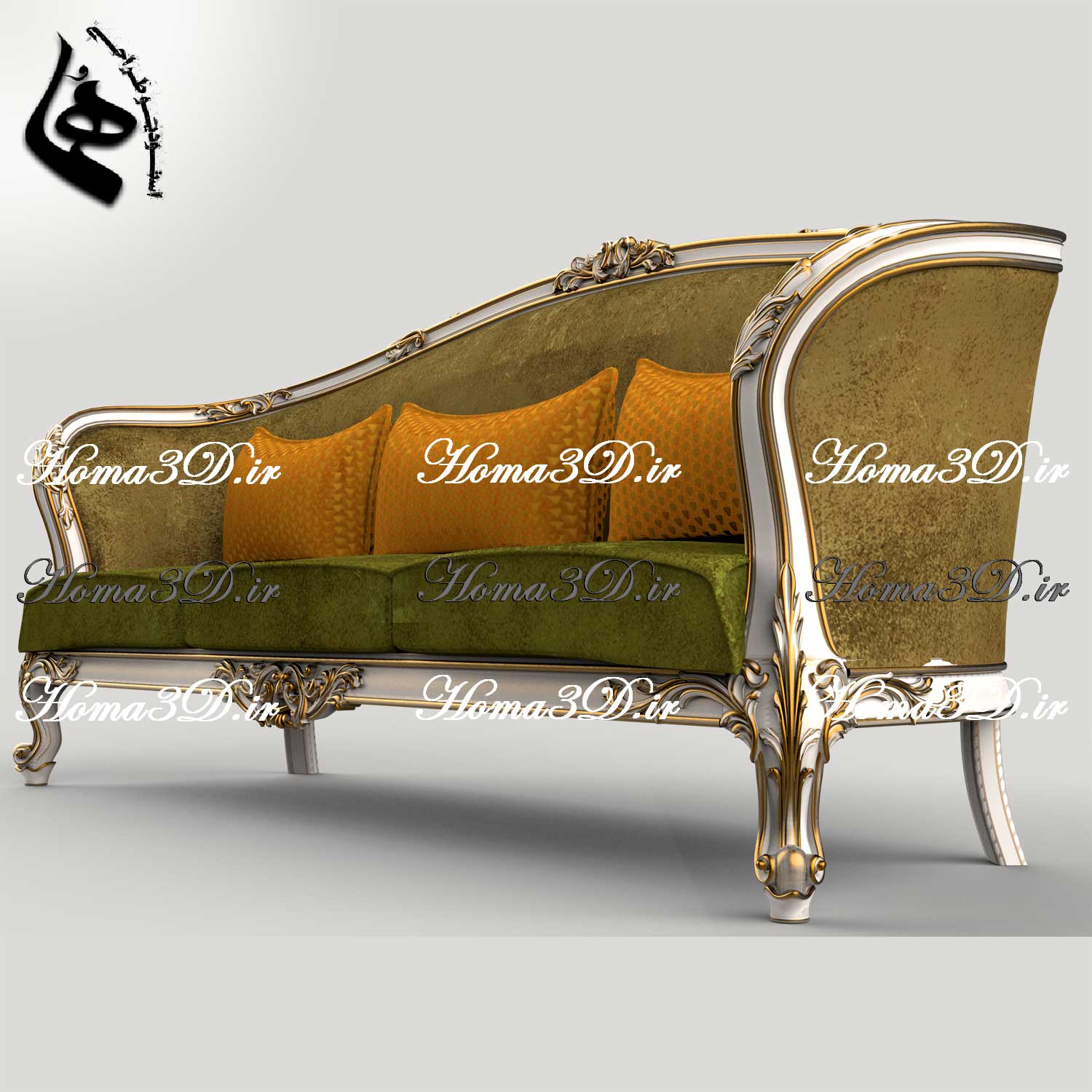 فایل طراحی سه‌بعدی کاناپه جدید لگنی با منبت و قالب زیبا و به‌روز