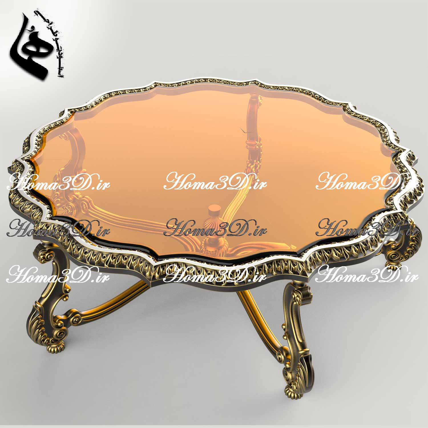 فایل طراحی و اسکن 3بعدی میز جلومبلی گرد و جدید با منبت و قالب جدید مدل راشل برای تولید با سی‌ان‌سی و نجاری