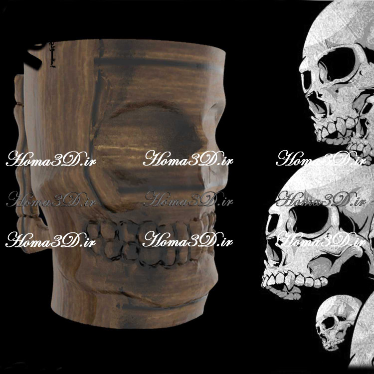 فایل طراحی 3بعدی دانلودی کوکسا و لیوان چوبی با طرح جمجمه