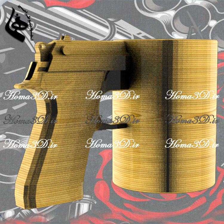 فایل طراحی 3بعدی دانلودی کوکسا با طراحی تفنگ کلت به عنوان دسته – زیبا، مدرن، خاص و جدید