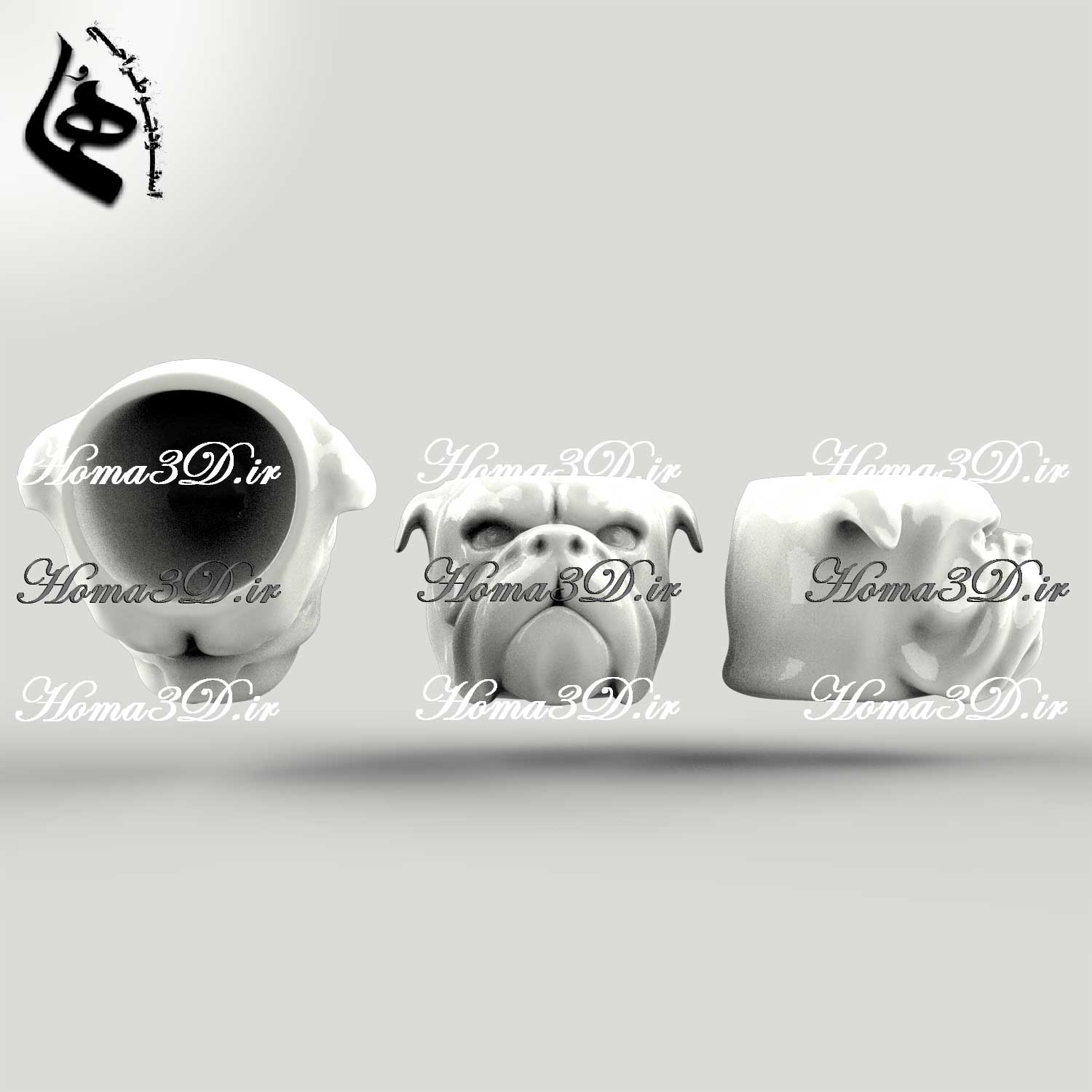فایل طراحی 3بعدی دانلودی کوکسا، لیوان و ماگ چوبی با طراحی برجسته سگ بولداگ