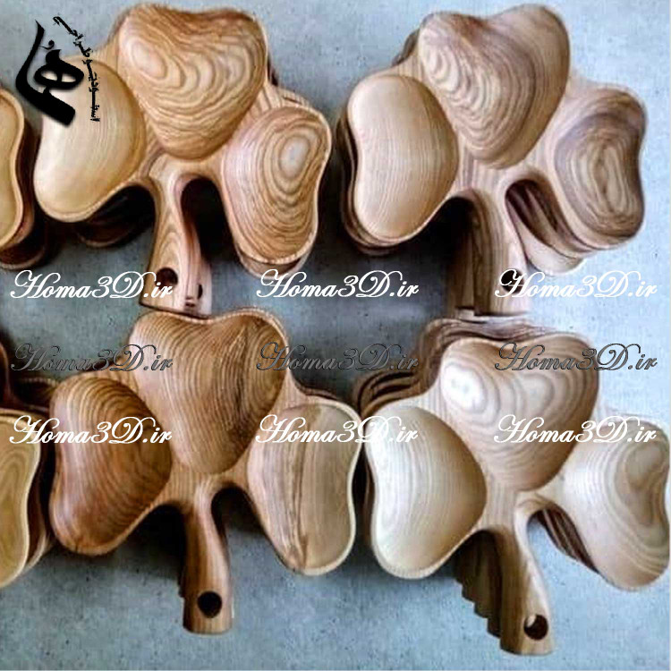 فایل طراحی 3بعدی دانلودی ظروف چوبی اردوخوری برگی با فرم گل و برگ