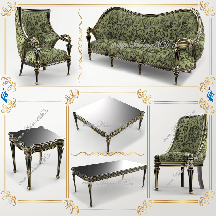 خرید فایل طراحی 3بعدی مبلمان لوکس با فریم زیبا و دستههای منحنی خاص
