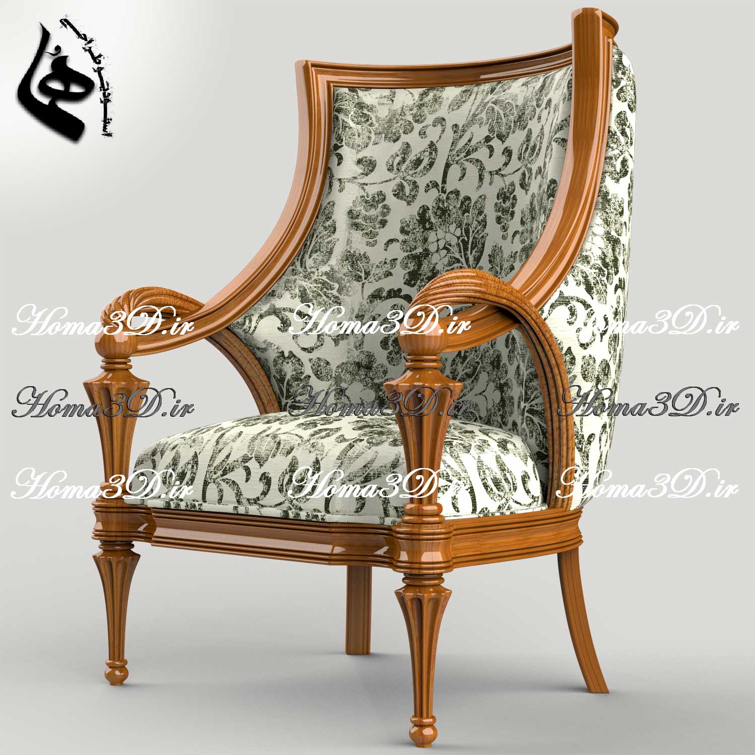 فایل طراحی 3بعدی دانلودی جهت تولید مبل زیبای ایتالیایی با دسته و زیر دسته‌های منحنی شکل زیبا، جدید، به‌روز و پرفروش