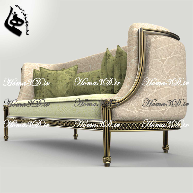 طراحی سهبعدی کاناپه منبتدار ظریف فوقلاکچری و لوکس برای تولید در نجاری و CNC