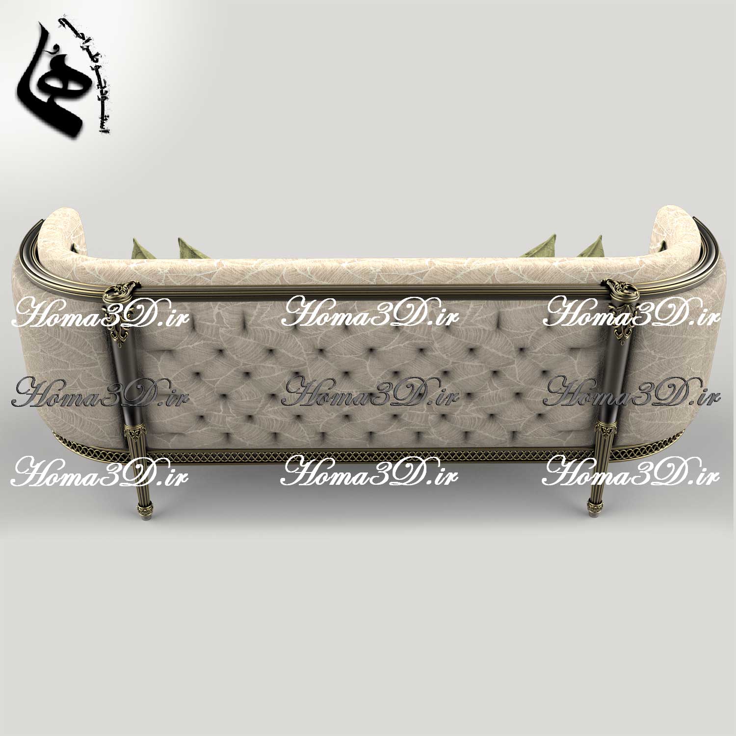 طراحی سه‌بعدی کاناپه منبت‌دار ظریف فوق‌لاکچری و لوکس برای تولید در نجاری و CNC