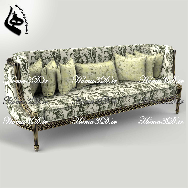 طراحی سهبعدی کاناپه منبتدار ظریف فوقلاکچری و لوکس برای تولید در نجاری و CNC