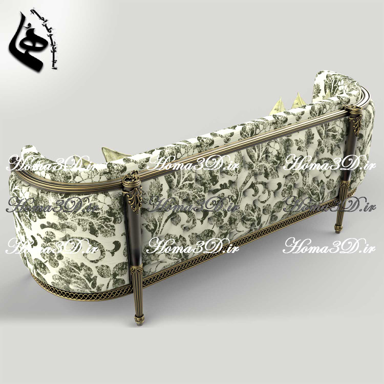 طراحی سهبعدی کاناپه منبتدار ظریف فوقلاکچری و لوکس برای تولید در نجاری و CNC