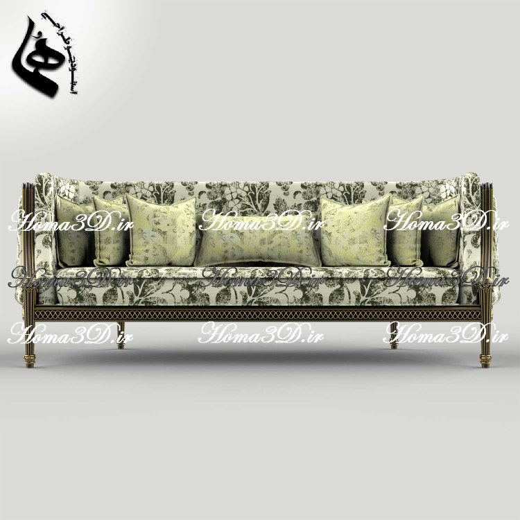 طراحی سهبعدی کاناپه منبتدار ظریف فوقلاکچری و لوکس برای تولید در نجاری و CNC