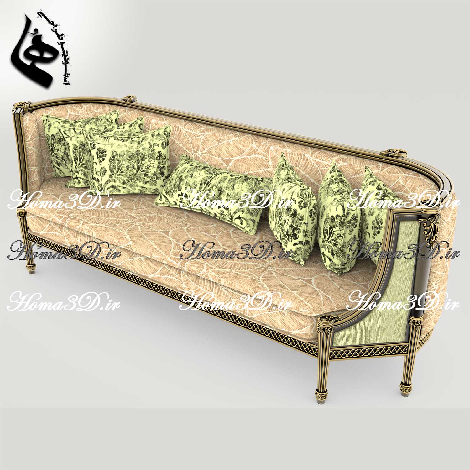 آموزش مدل‌سازی سه‌بعدی – طراحی 3بعدی کاناپه منبت‌دار ظریف فوق‌لوکس برای مکان‌های لاکچری