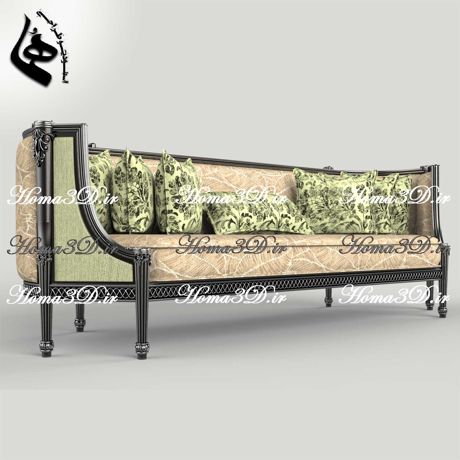 آموزش مدل‌سازی سه‌بعدی – طراحی 3بعدی کاناپه منبت‌دار ظریف فوق‌لوکس برای مکان‌های لاکچری