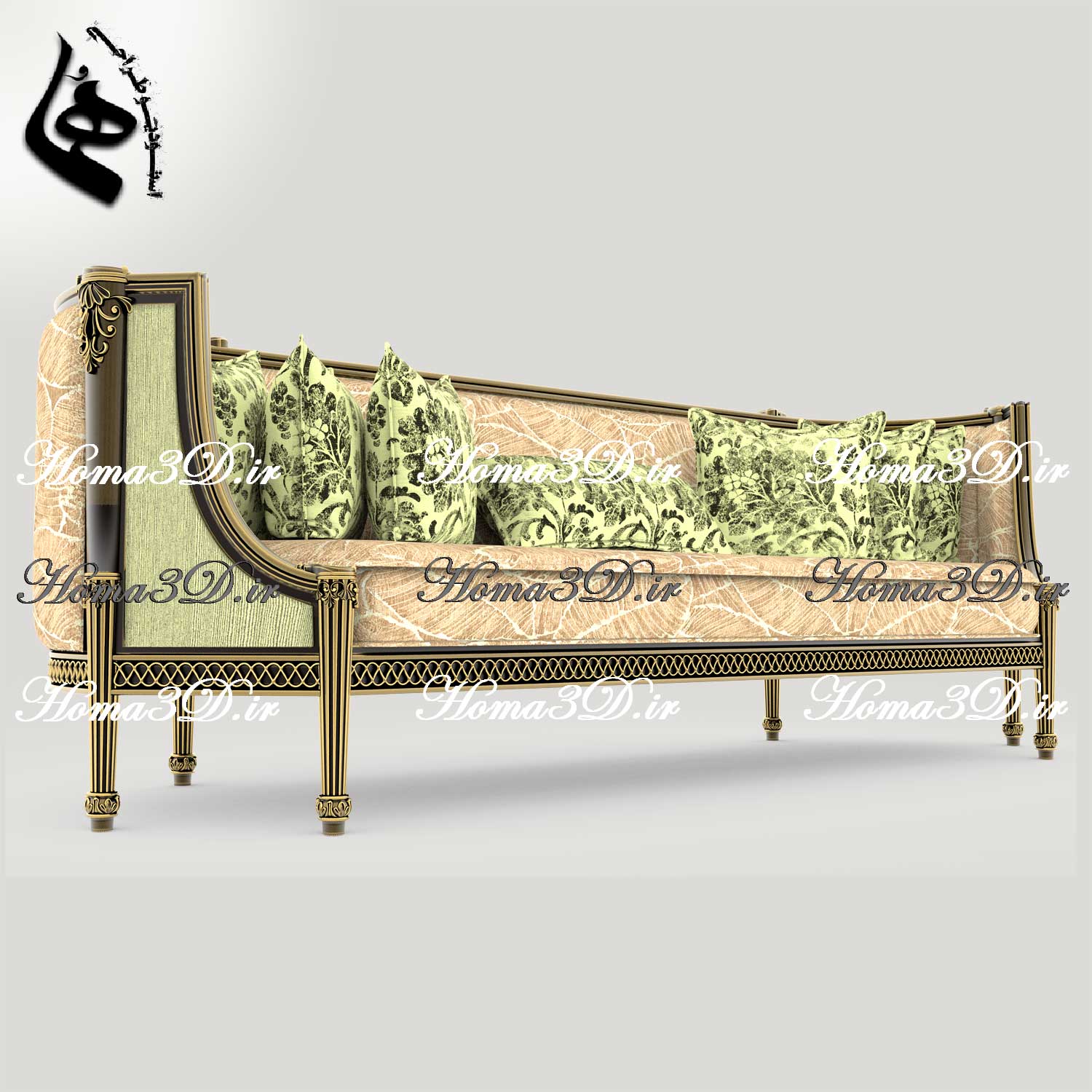 آموزش مدل‌سازی سه‌بعدی – طراحی 3بعدی کاناپه منبت‌دار ظریف فوق‌لوکس برای مکان‌های لاکچری