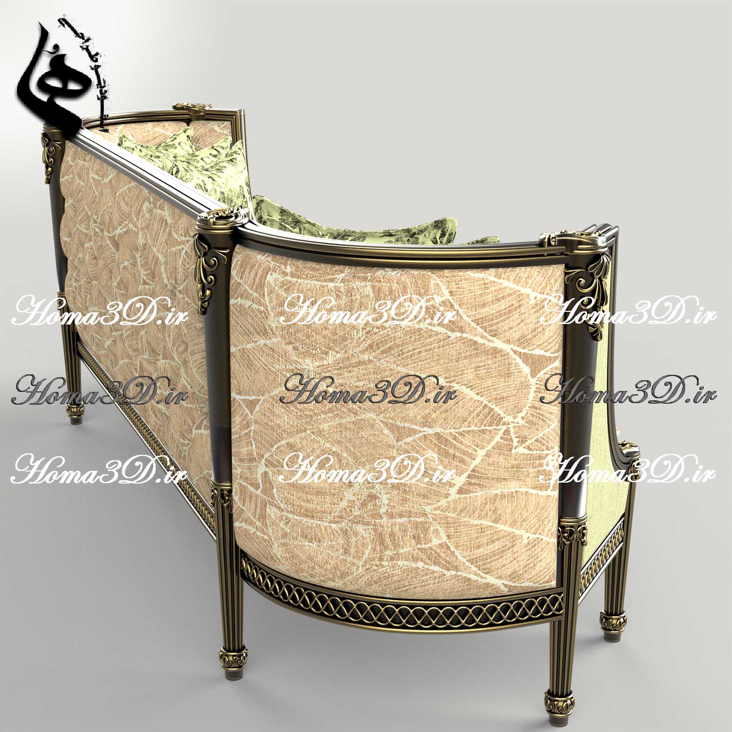 آموزش مدل‌سازی سه‌بعدی – طراحی 3بعدی کاناپه منبت‌دار ظریف فوق‌لوکس برای مکان‌های لاکچری