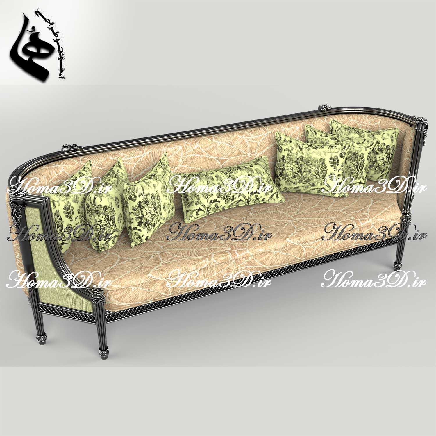 آموزش مدل‌سازی سه‌بعدی – طراحی 3بعدی کاناپه منبت‌دار ظریف فوق‌لوکس برای مکان‌های لاکچری