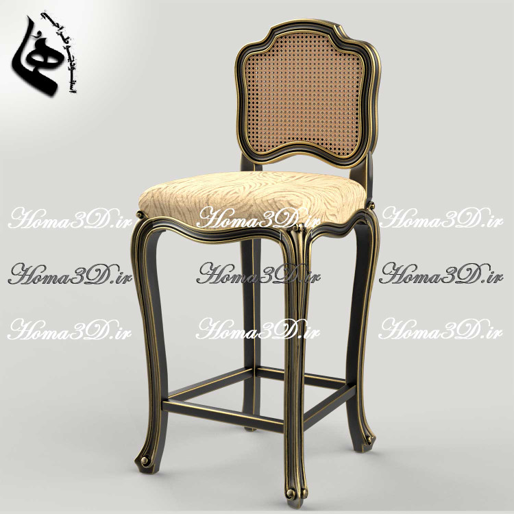طراحی سهبعدی صندلی اوپن و صندلی بار ابزاری سایز بلند با فریم تاج جذاب