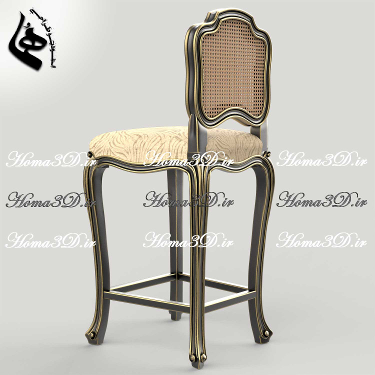 طراحی سهبعدی صندلی اوپن و صندلی بار ابزاری سایز بلند با فریم تاج جذاب