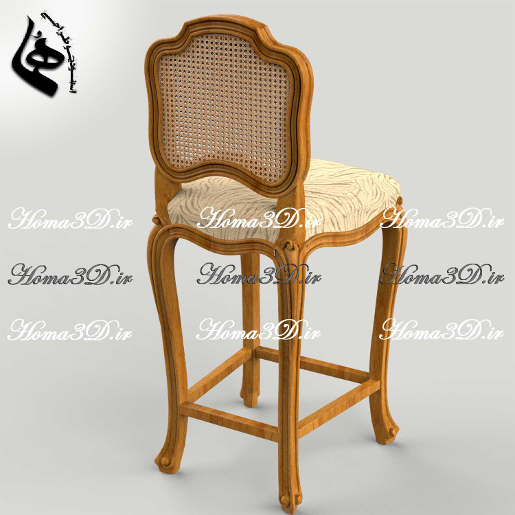 طراحی سهبعدی صندلی اوپن و صندلی بار ابزاری سایز بلند با فریم تاج جذاب