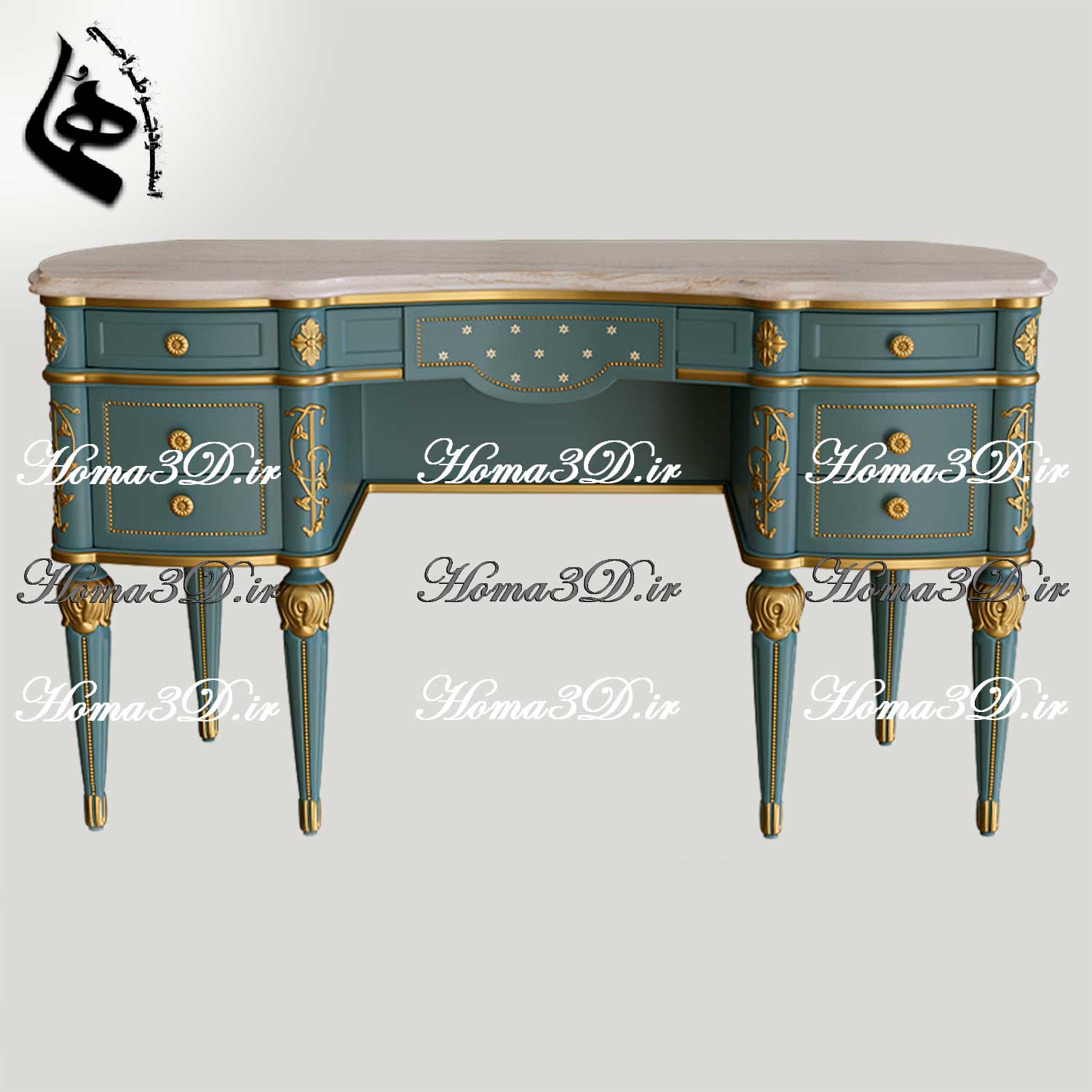 فایل طراحی سه‌بعدی میز آرایش زیبا با منبت‌های ریز ایتالیایی