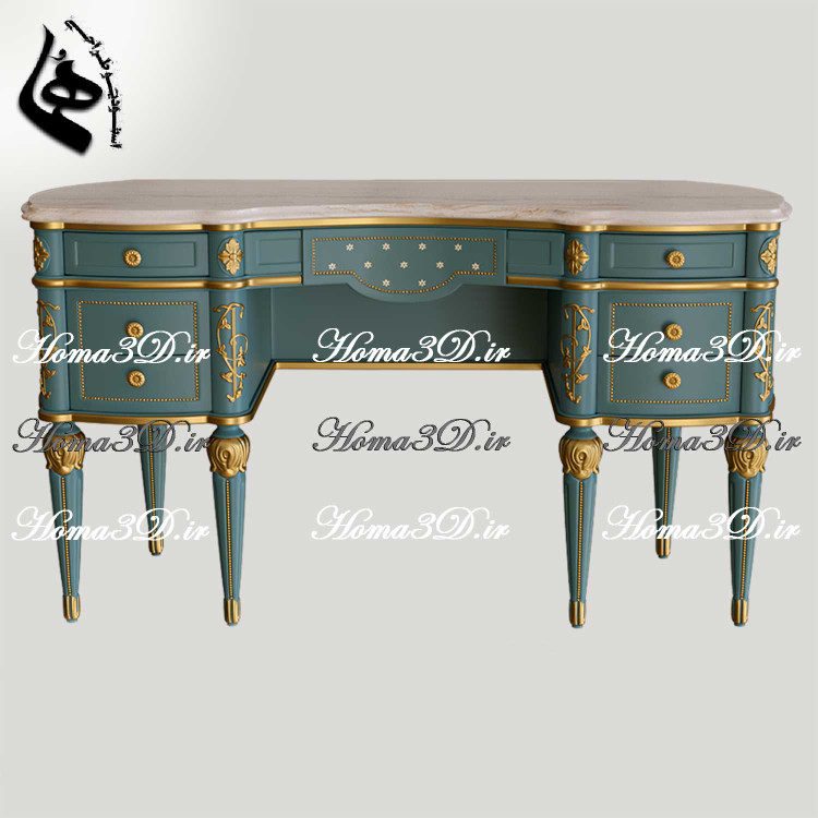 فایل طراحی سهبعدی میز آرایش زیبا با منبتهای ریز ایتالیایی