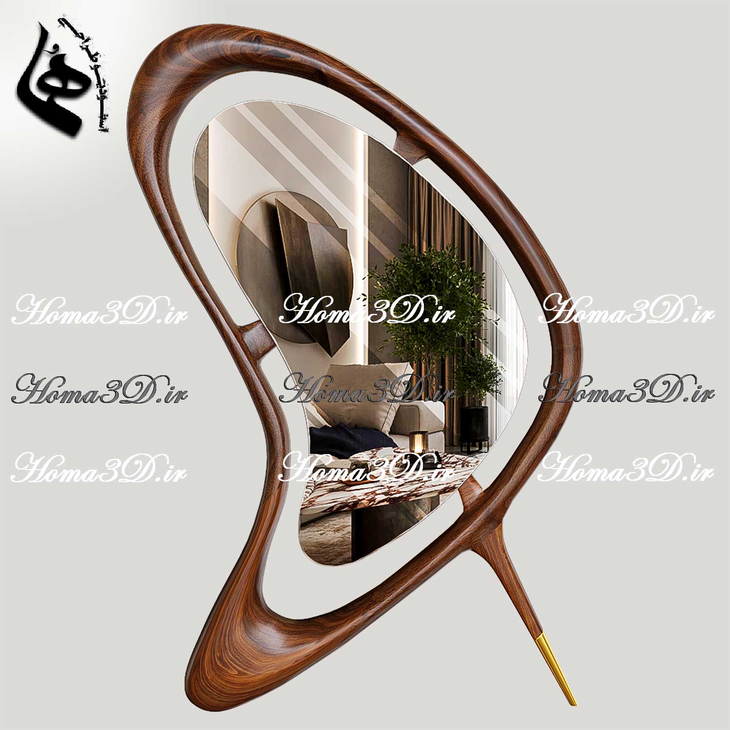 فایل طراحی سه‌بعدی آینه ایستاده با سبک طراحی مدرن با فریم و پیچیدگی طراحی در چوب خاص و لوکس