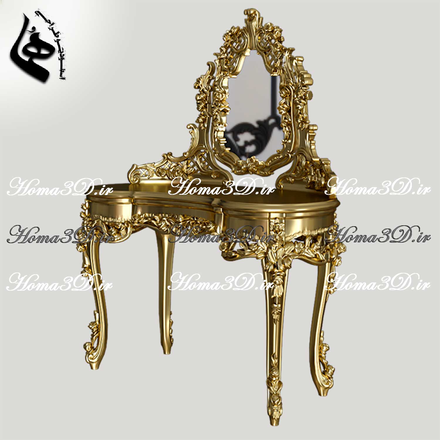 فایل طراحی 3بعدی میز آرایش با آینه زیبا و قالب خاص و منبت برجسته