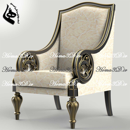 ایل طراحی سهبعدی مبل زیبا ابزاری منبتی با دسته مبل گرد بهروز و دلنشین