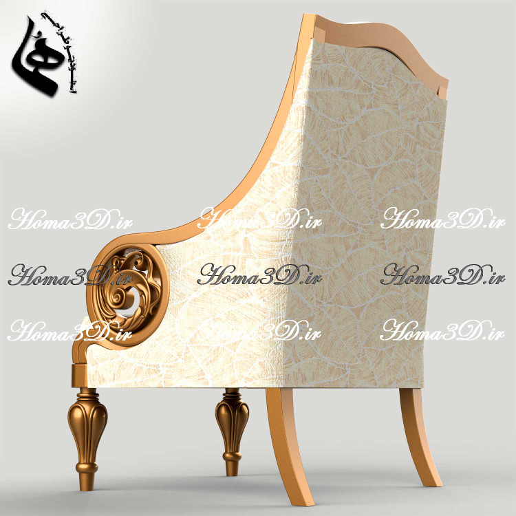 ایل طراحی سهبعدی مبل زیبا ابزاری منبتی با دسته مبل گرد بهروز و دلنشین