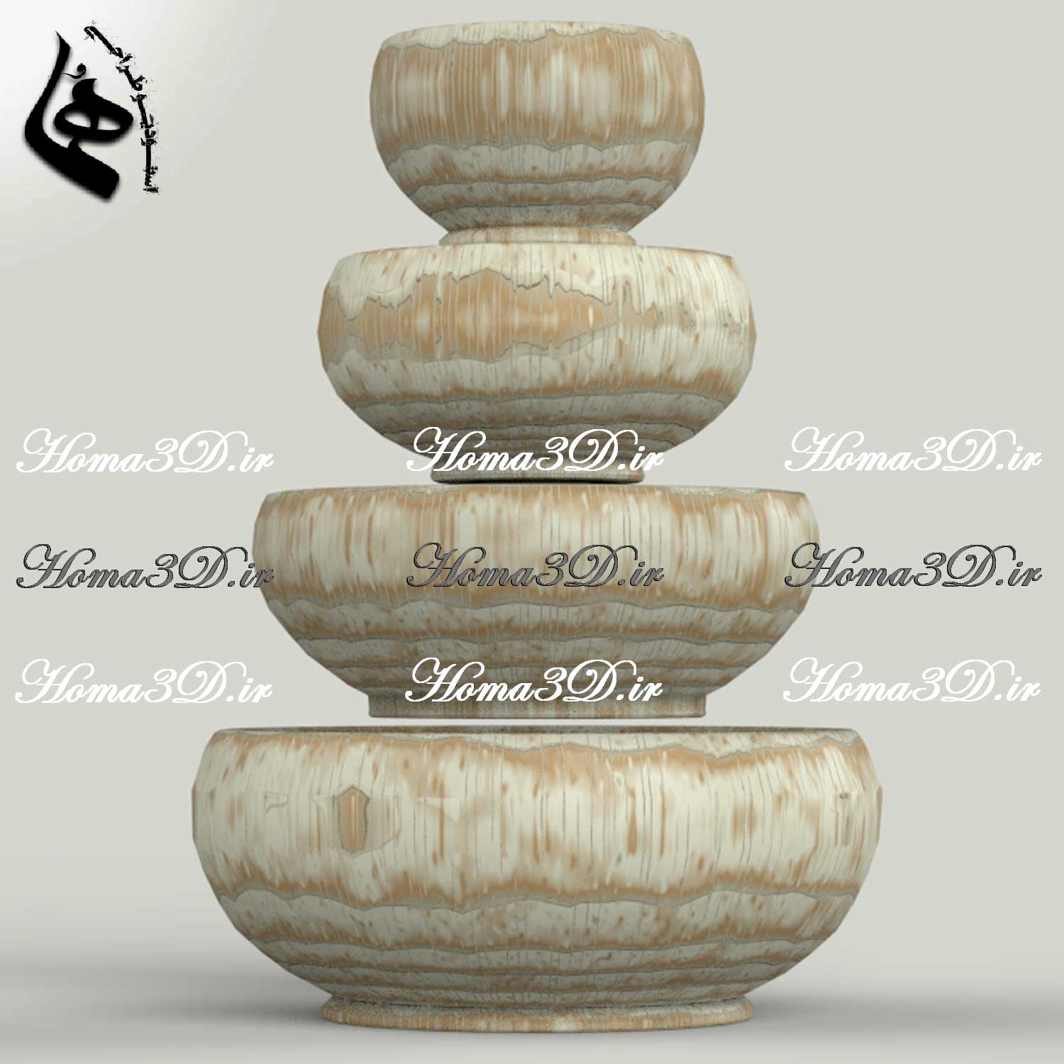 فایل طراحی و اسکن سه‌بعدی کاسه چوبی – قابل اجرا با CNC روتاری در ۴ سایز متفاوت