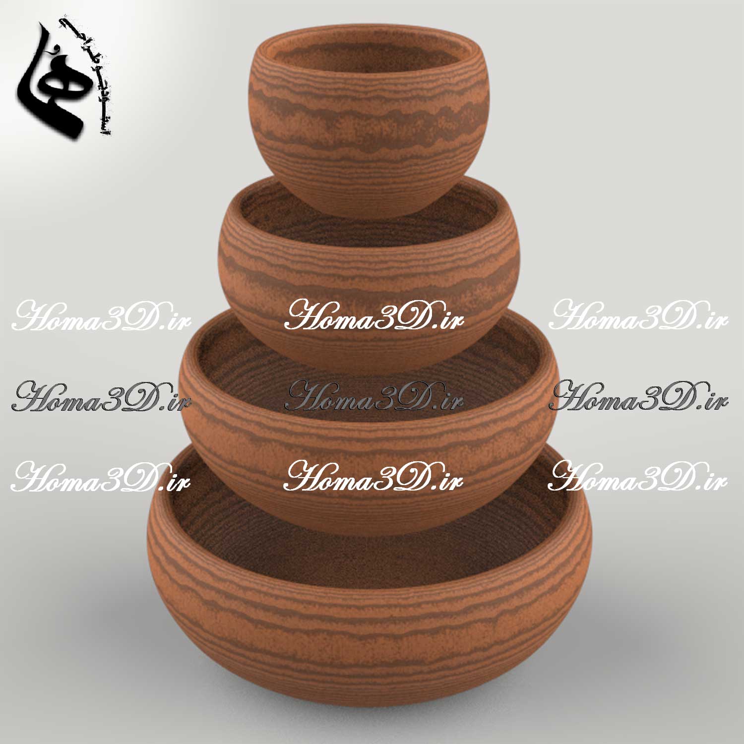 فایل طراحی و اسکن سه‌بعدی ظروف چوبی – کتگوری کاسه با عمق مناسب در ۴ سایز مختلف