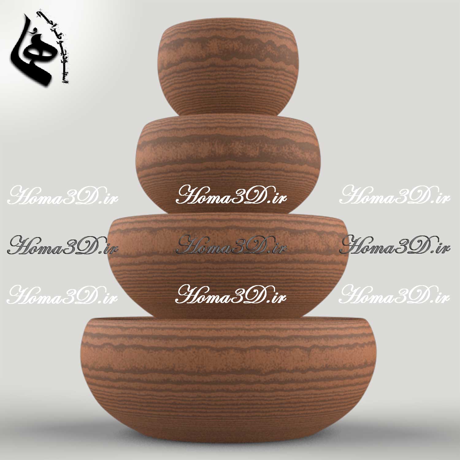 فایل طراحی و اسکن سه‌بعدی ظروف چوبی – کتگوری کاسه با عمق مناسب در ۴ سایز مختلف