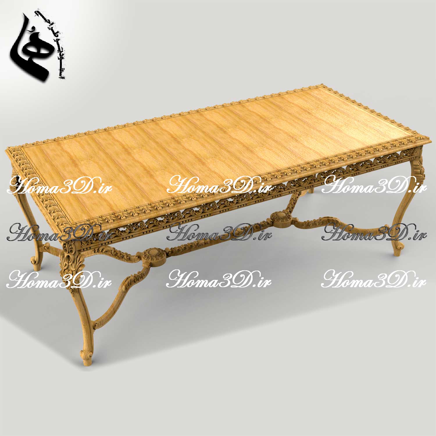 قالب نجاری و الگوی فیبری نجاری + مدل سه‌بعدی STL میز ناهارخوری پر منبت (ترند روز صنعت چوب)