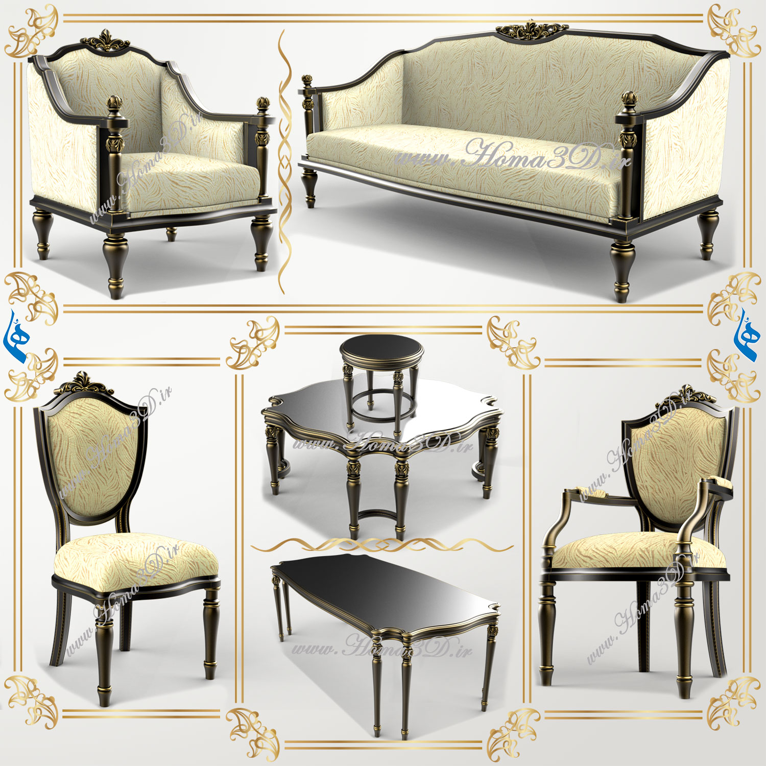 دانلود فایل طراحی سه‌بعدی مبلمان منبت‌کاری شده | اسکن 3بعدی آماده تولید با CNC