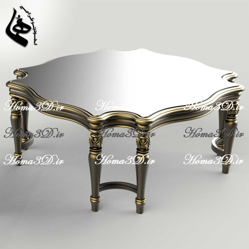 میز جلومبلی چوبی با طراحی خاص ۸ پایه و منبت ظریف – فایل CAD جهت تولید و اجرای پروژههای دکوراسیون