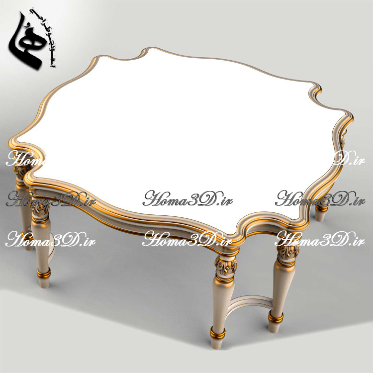 میز جلومبلی چوبی با طراحی خاص ۸ پایه و منبت ظریف – فایل CAD جهت تولید و اجرای پروژههای دکوراسیون