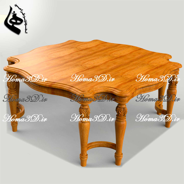 میز جلومبلی چوبی با طراحی خاص ۸ پایه و منبت ظریف – فایل CAD جهت تولید و اجرای پروژههای دکوراسیون