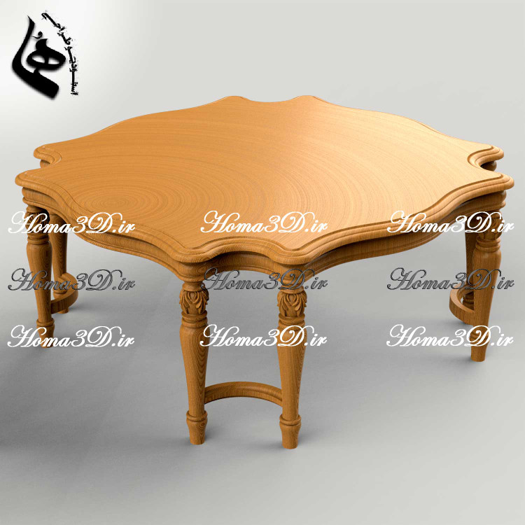 میز جلومبلی چوبی با طراحی خاص ۸ پایه و منبت ظریف – فایل CAD جهت تولید و اجرای پروژههای دکوراسیون