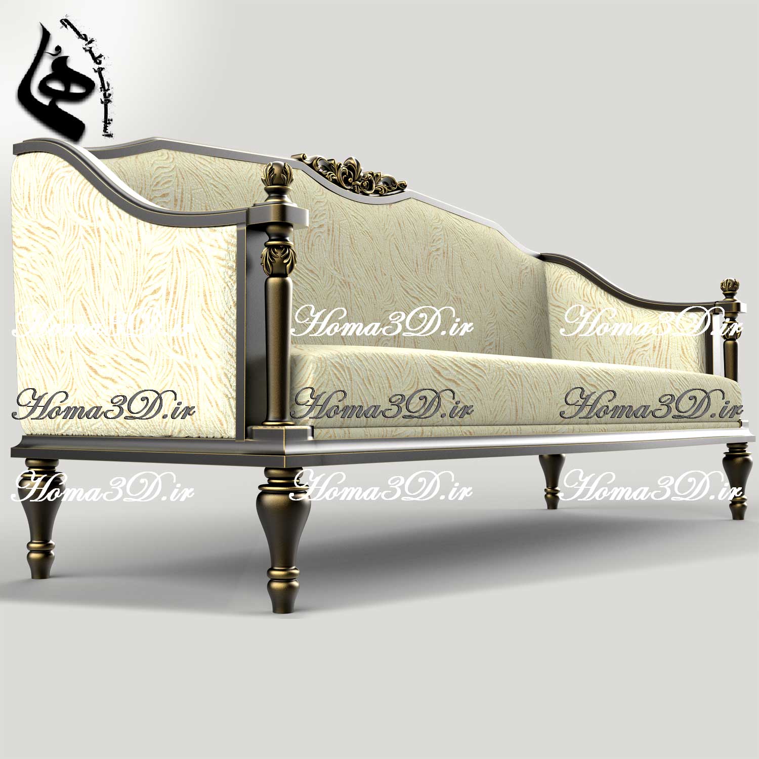 کاناپه سفارشی چوبی با طراحی جدید در منبت و قالب‌کشی | فایل همه‌کاره در طراحی سه‌بعدی کاناپه