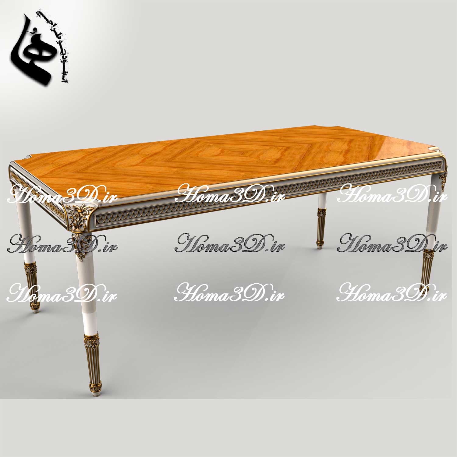 فایل اسکن و طراحی میز ناهارخوری لوکس با منبت‌های ظریف نئوکلاسیک – آماده تولید با CNC چوب، روتاری و لیزر