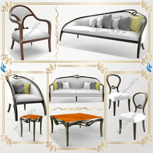 فایل طراحی 3بعدی مبلمان لوکس با فریم زیبا و انحنای خاص از سبک نئوکلاسیک