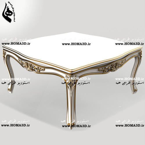 میز جلومبلی مستطیلی با منبتهای ظریف | فایل طراحی 3بعدی برای تولید CNC و رندر حرفهای