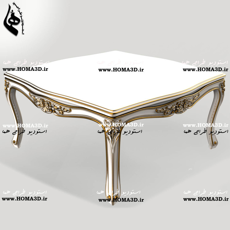 میز جلومبلی مستطیلی با منبتهای ظریف | فایل طراحی 3بعدی برای تولید CNC و رندر حرفهای
