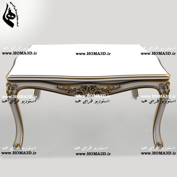 میز جلومبلی مستطیلی با منبتهای ظریف | فایل طراحی 3بعدی برای تولید CNC و رندر حرفهای