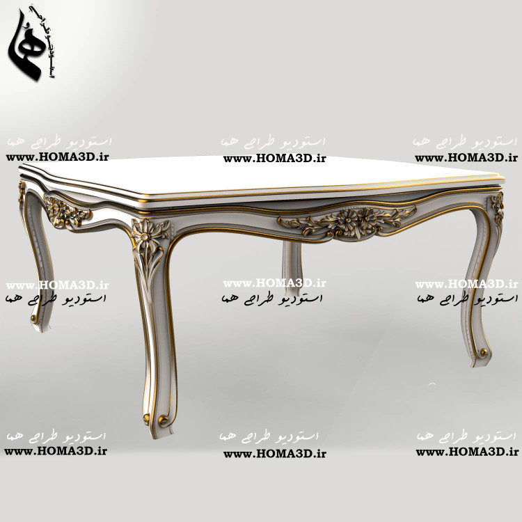 میز جلومبلی مستطیلی با منبتهای ظریف | فایل طراحی 3بعدی برای تولید CNC و رندر حرفهای